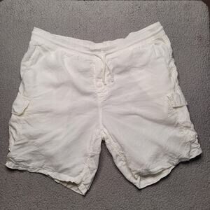 Vilebrequin Shorts 3XL White Linen Drawstring Elastic Waist Cargo Lightweight
